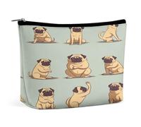 HETVBNS Travel Makeup Bag Portable Cosmetic Bags for Women Yoga Pug Make Up Bags Organizer With Zipper Waterproof Open Flat Toiletry Bag Cute Makeup Pouch for Travel Accessories, Yoga Pug, 6.8 × 2.3 ×