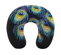 HETVBNS Travel Neck Pillow with Memory Foam, A Bunch of Peacock Feathers U Shaped Pillow for Airplane & Car - Detachable Washable Cover, Ergonomic Support for Neck