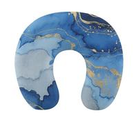 HETVBNS Travel Neck Pillow with Memory Foam, Abstract Blue Marble Watercolor U Shaped Pillow for Airplane & Car - Detachable Washable Cover, Ergonomic Support for Neck
