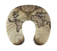 HETVBNS Travel Neck Pillow with Memory Foam, Ancient Map World Globe U Shaped Pillow for Airplane & Car - Detachable Washable Cover, Ergonomic Support for Neck