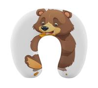 HETVBNS Travel Neck Pillow with Memory Foam, Bear Eating U Shaped Pillow for Airplane & Car - Detachable Washable Cover, Ergonomic Support for Neck