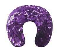HETVBNS Travel Neck Pillow with Memory Foam, Beautiful Purple Glitter U Shaped Pillow for Airplane & Car - Detachable Washable Cover, Ergonomic Support for Neck