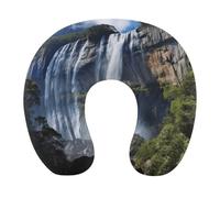 HETVBNS Travel Neck Pillow with Memory Foam, Beautiful Waterfall U Shaped Pillow for Airplane & Car - Detachable Washable Cover, Ergonomic Support for Neck