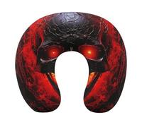 HETVBNS Travel Neck Pillow with Memory Foam, Black and Red Skull U Shaped Pillow for Airplane & Car - Detachable Washable Cover, Ergonomic Support for Neck
