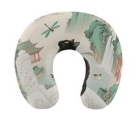 HETVBNS Travel Neck Pillow with Memory Foam, Black Fluffy Cat Watch Dragonfly U Shaped Pillow for Airplane & Car - Detachable Washable Cover, Ergonomic Support for Neck