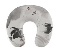 HETVBNS Travel Neck Pillow with Memory Foam, Black White Swans U Shaped Pillow for Airplane & Car - Detachable Washable Cover, Ergonomic Support for Neck
