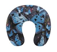 HETVBNS Travel Neck Pillow with Memory Foam, Blue Butterfly U Shaped Pillow for Airplane & Car - Detachable Washable Cover, Ergonomic Support for Neck