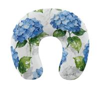 HETVBNS Travel Neck Pillow with Memory Foam, Blue Hydrangea Pattern U Shaped Pillow for Airplane & Car - Detachable Washable Cover, Ergonomic Support for Neck