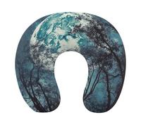 HETVBNS Travel Neck Pillow with Memory Foam, Blue Moon U Shaped Pillow for Airplane & Car - Detachable Washable Cover, Ergonomic Support for Neck