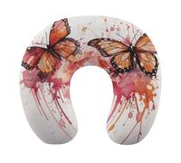 HETVBNS Travel Neck Pillow with Memory Foam, Butterfly Drip Spray Watercolor U Shaped Pillow for Airplane & Car - Detachable Washable Cover, Ergonomic Support for Neck
