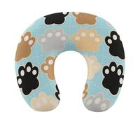 HETVBNS Travel Neck Pillow with Memory Foam, Cat Pawprints U Shaped Pillow for Airplane & Car - Detachable Washable Cover, Ergonomic Support for Neck