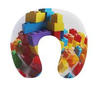 HETVBNS Travel Neck Pillow with Memory Foam, Colorful Building Blocks U Shaped Pillow for Airplane & Car - Detachable Washable Cover, Ergonomic Support for Neck
