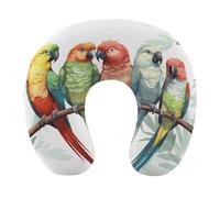 HETVBNS Travel Neck Pillow with Memory Foam, Colorful Parrots On Tree U Shaped Pillow for Airplane & Car - Detachable Washable Cover, Ergonomic Support for Neck
