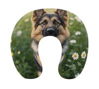 HETVBNS Travel Neck Pillow with Memory Foam, Cute Pet German Shepherd Dog U Shaped Pillow for Airplane & Car - Detachable Washable Cover, Ergonomic Support for Neck