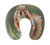 HETVBNS Travel Neck Pillow with Memory Foam, Cute Squirrels U Shaped Pillow for Airplane & Car - Detachable Washable Cover, Ergonomic Support for Neck