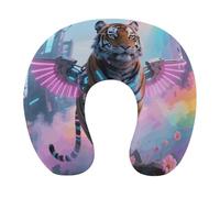 HETVBNS Travel Neck Pillow with Memory Foam, Cyber Hippie Tiger U Shaped Pillow for Airplane & Car - Detachable Washable Cover, Ergonomic Support for Neck