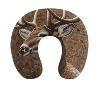 HETVBNS Travel Neck Pillow with Memory Foam, Deer on Brown Background U Shaped Pillow for Airplane & Car - Detachable Washable Cover, Ergonomic Support for Neck