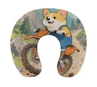 HETVBNS Travel Neck Pillow with Memory Foam, Dog Riding Motorcycles U Shaped Pillow for Airplane & Car - Detachable Washable Cover, Ergonomic Support for Neck