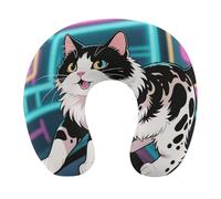 HETVBNS Travel Neck Pillow with Memory Foam, Domestic Cat U Shaped Pillow for Airplane & Car - Detachable Washable Cover, Ergonomic Support for Neck