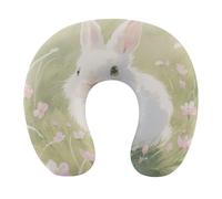 HETVBNS Travel Neck Pillow with Memory Foam, Easter Rabbit U Shaped Pillow for Airplane & Car - Detachable Washable Cover, Ergonomic Support for Neck