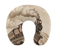 HETVBNS Travel Neck Pillow with Memory Foam, Etching Train U Shaped Pillow for Airplane & Car - Detachable Washable Cover, Ergonomic Support for Neck