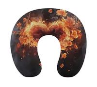 HETVBNS Travel Neck Pillow with Memory Foam, Fire Flowers and Heart U Shaped Pillow for Airplane & Car - Detachable Washable Cover, Ergonomic Support for Neck