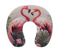 HETVBNS Travel Neck Pillow with Memory Foam, Flamingo Birds on Background U Shaped Pillow for Airplane & Car - Detachable Washable Cover, Ergonomic Support for Neck