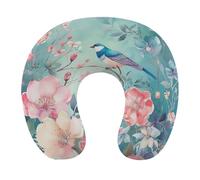HETVBNS Travel Neck Pillow with Memory Foam, Flower and Bird Style U Shaped Pillow for Airplane & Car - Detachable Washable Cover, Ergonomic Support for Neck