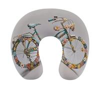 HETVBNS Travel Neck Pillow with Memory Foam, Flower Bicycle U Shaped Pillow for Airplane & Car - Detachable Washable Cover, Ergonomic Support for Neck