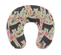 HETVBNS Travel Neck Pillow with Memory Foam, Flower Show Steer Cows Cattle U Shaped Pillow for Airplane & Car - Detachable Washable Cover, Ergonomic Support for Neck
