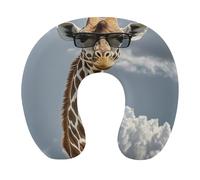 HETVBNS Travel Neck Pillow with Memory Foam, Giraffe Wearing Sunglasses U Shaped Pillow for Airplane & Car - Detachable Washable Cover, Ergonomic Support for Neck