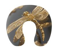 HETVBNS Travel Neck Pillow with Memory Foam, Gold Exquisite Dragonfly U Shaped Pillow for Airplane & Car - Detachable Washable Cover, Ergonomic Support for Neck