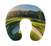 HETVBNS Travel Neck Pillow with Memory Foam, Green Golf Course U Shaped Pillow for Airplane & Car - Detachable Washable Cover, Ergonomic Support for Neck