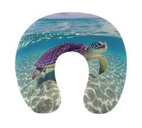 HETVBNS Travel Neck Pillow with Memory Foam, Hawaii with Purple Sea Turtle U Shaped Pillow for Airplane & Car - Detachable Washable Cover, Ergonomic Support for Neck