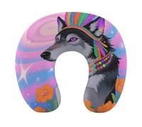 HETVBNS Travel Neck Pillow with Memory Foam, Hippie Wolf U Shaped Pillow for Airplane & Car - Detachable Washable Cover, Ergonomic Support for Neck