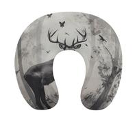 HETVBNS Travel Neck Pillow with Memory Foam, Hunting Silhouette of Deer U Shaped Pillow for Airplane & Car - Detachable Washable Cover, Ergonomic Support for Neck