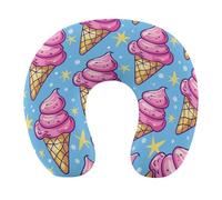 HETVBNS Travel Neck Pillow with Memory Foam, Ice Cream Cone Pattern U Shaped Pillow for Airplane & Car - Detachable Washable Cover, Ergonomic Support for Neck