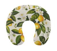 HETVBNS Travel Neck Pillow with Memory Foam, Lemons and Flowers U Shaped Pillow for Airplane & Car - Detachable Washable Cover, Ergonomic Support for Neck