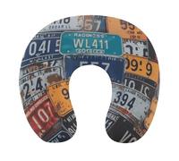 HETVBNS Travel Neck Pillow with Memory Foam, License Plate U Shaped Pillow for Airplane & Car - Detachable Washable Cover, Ergonomic Support for Neck