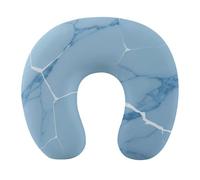 HETVBNS Travel Neck Pillow with Memory Foam, Light Blue White Crack Marble U Shaped Pillow for Airplane & Car - Detachable Washable Cover, Ergonomic Support for Neck