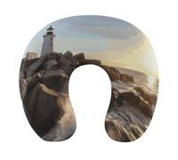 HETVBNS Travel Neck Pillow with Memory Foam, Lighthouse Rocks Seaside U Shaped Pillow for Airplane & Car - Detachable Washable Cover, Ergonomic Support for Neck