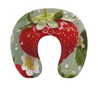 HETVBNS Travel Neck Pillow with Memory Foam, Lovely Strawberry U Shaped Pillow for Airplane & Car - Detachable Washable Cover, Ergonomic Support for Neck