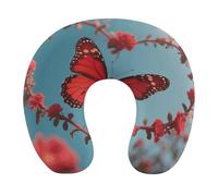HETVBNS Travel Neck Pillow with Memory Foam, Lover's Red Butterfly U Shaped Pillow for Airplane & Car - Detachable Washable Cover, Ergonomic Support for Neck