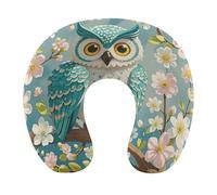 HETVBNS Travel Neck Pillow with Memory Foam, Owl Spring Flowers Turquoise U Shaped Pillow for Airplane & Car - Detachable Washable Cover, Ergonomic Support for Neck