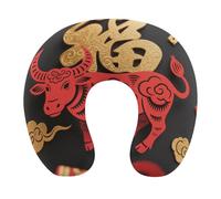 HETVBNS Travel Neck Pillow with Memory Foam, Papercut Ox Zodiac U Shaped Pillow for Airplane & Car - Detachable Washable Cover, Ergonomic Support for Neck