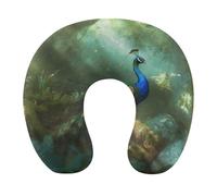 HETVBNS Travel Neck Pillow with Memory Foam, Peacock in Forest U Shaped Pillow for Airplane & Car - Detachable Washable Cover, Ergonomic Support for Neck