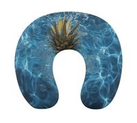 HETVBNS Travel Neck Pillow with Memory Foam, Pineapple in The Pool U Shaped Pillow for Airplane & Car - Detachable Washable Cover, Ergonomic Support for Neck