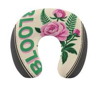 HETVBNS Travel Neck Pillow with Memory Foam, Pink Green Block Print U Shaped Pillow for Airplane & Car - Detachable Washable Cover, Ergonomic Support for Neck