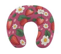 HETVBNS Travel Neck Pillow with Memory Foam, Pink Strawberry U Shaped Pillow for Airplane & Car - Detachable Washable Cover, Ergonomic Support for Neck