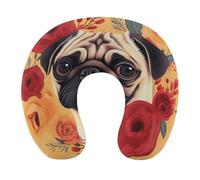 HETVBNS Travel Neck Pillow with Memory Foam, Pug Flower U Shaped Pillow for Airplane & Car - Detachable Washable Cover, Ergonomic Support for Neck